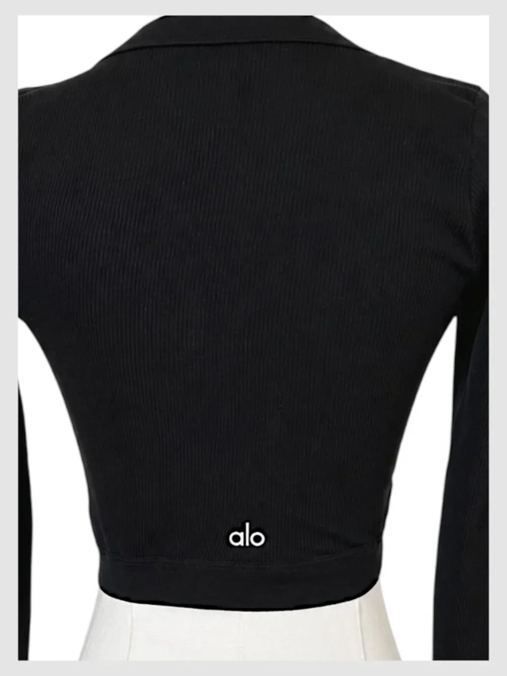 Alo Yoga Long Sleeve Crop Top Black Seamless Ribbed Size S